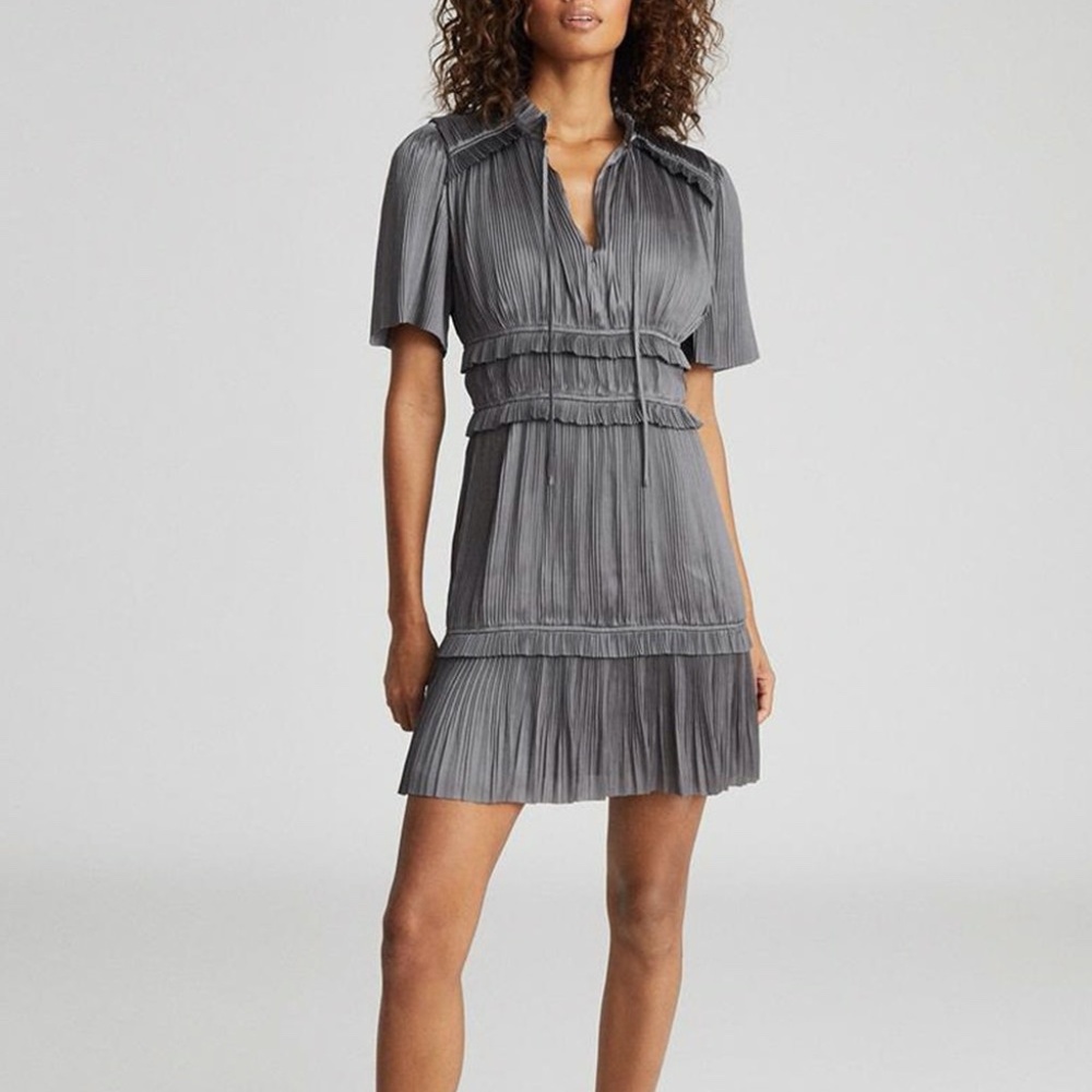 NWT Reiss Lydia textured self stripe dress - Steel - Size 2US/6UK